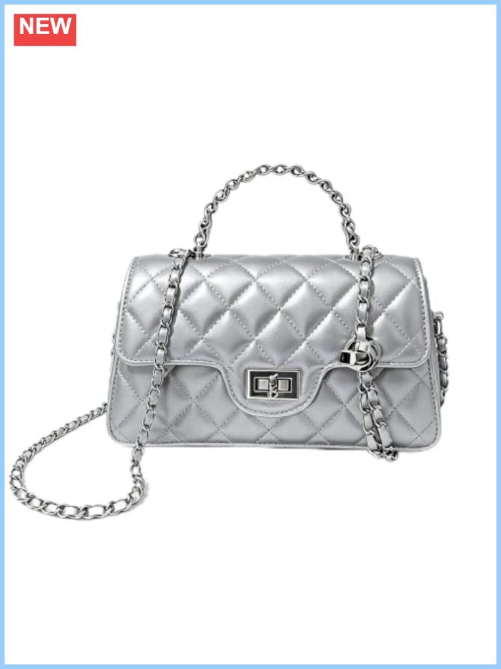 Quilted Faux Leather Crossbody Purse with Chain Strap
